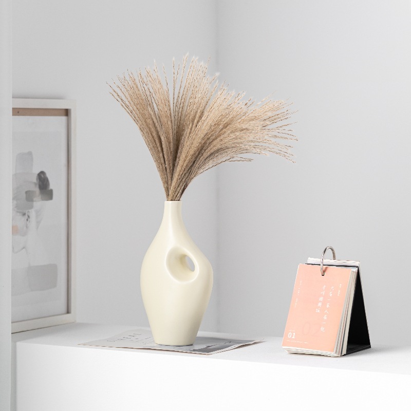 Modern simple beige ceramic vase light luxury high-end home decoration
